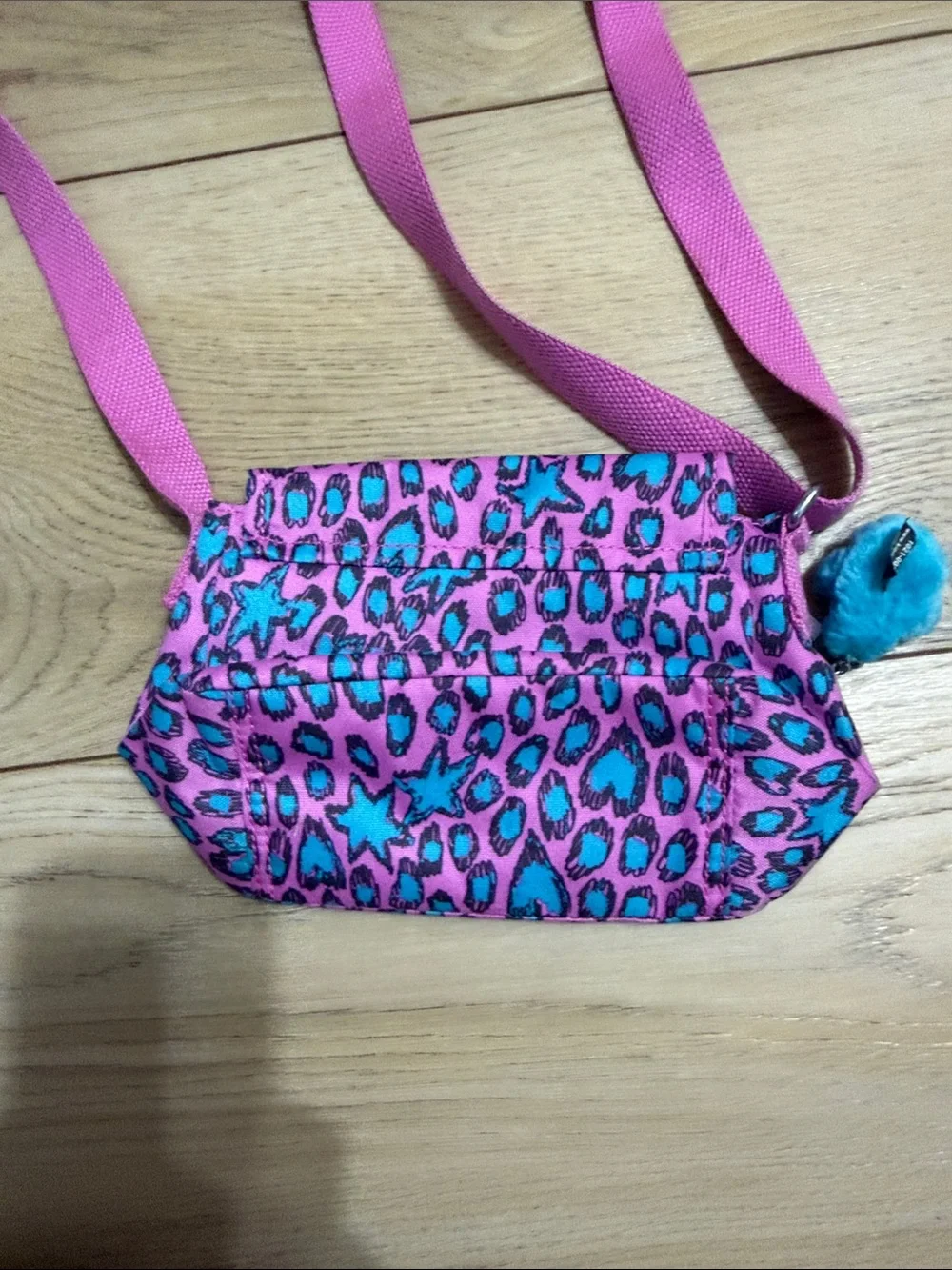 Kipling Pink and Teal Leopard Kids Crossbody Bag
